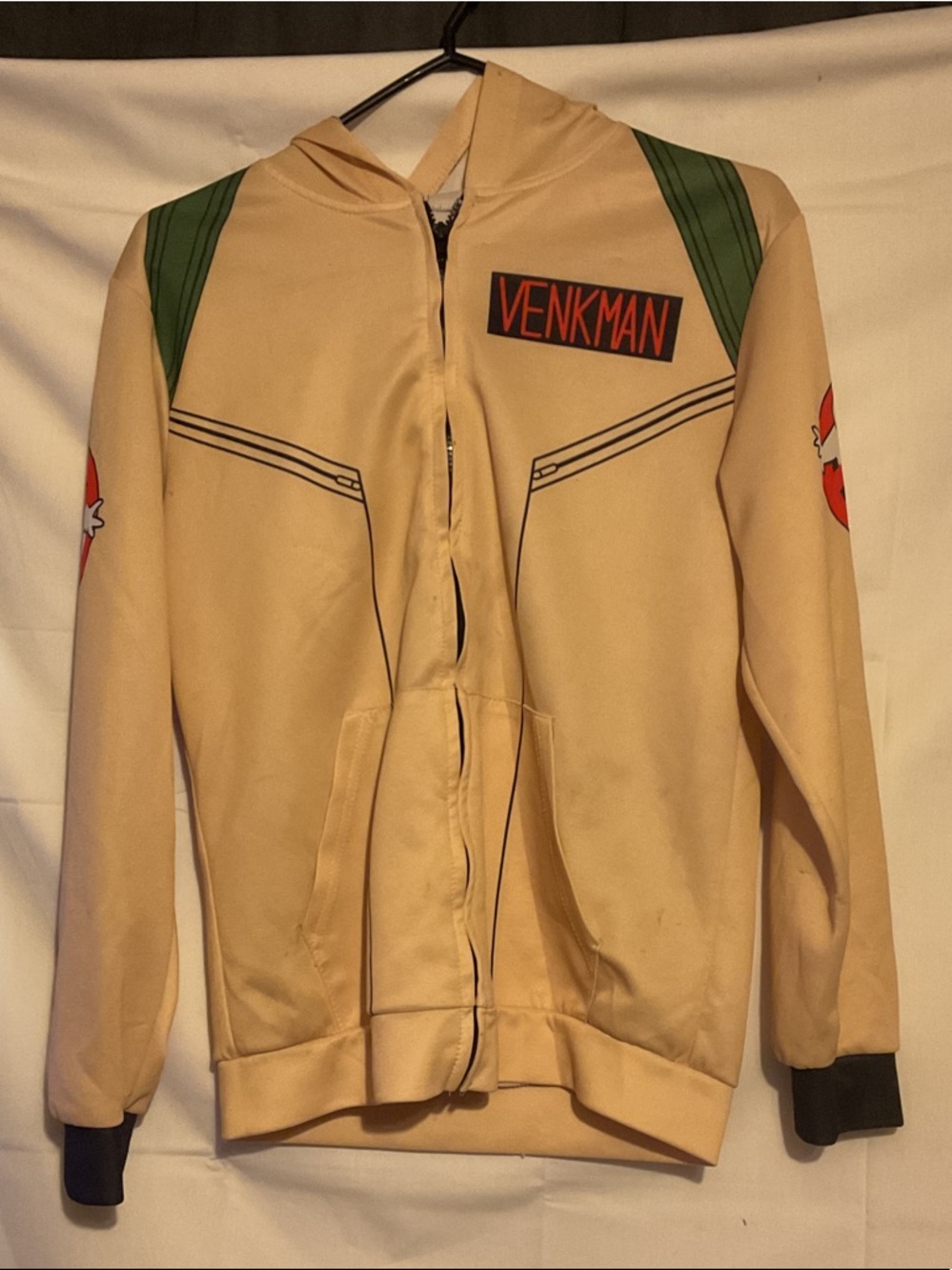 Beige Ghostbusters-Inspired Zip Hoodie